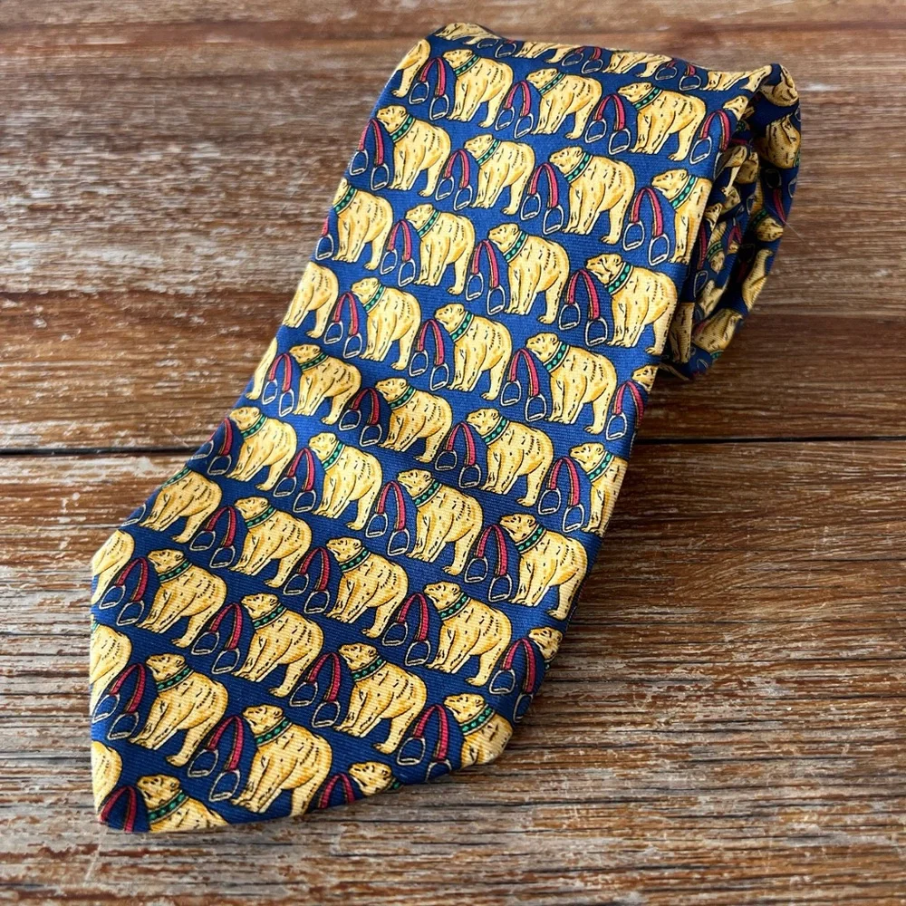Brooks Brothers Men's Bear Circus Tie Multicolor Navy Gold 100% Silk Made in USA